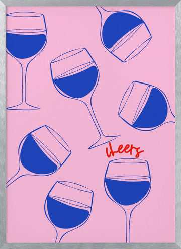 Cheers Pink Wine | Poster - Silver Frame Interior