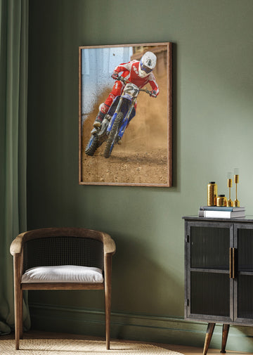 Motocross Rider Kicking Dust | Poster - Room Interior 2