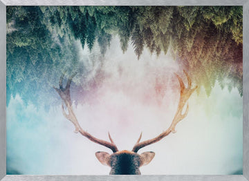 Mystical Forest Stag | Poster - Silver Frame Interior