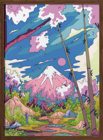 Mount Fuji Cherry Path | Poster - Walnut Frame Interior