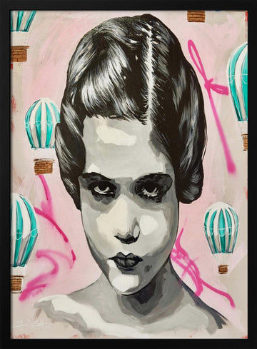 Urban Girl Pink Balloons | Poster - Black Metal Frame Interior