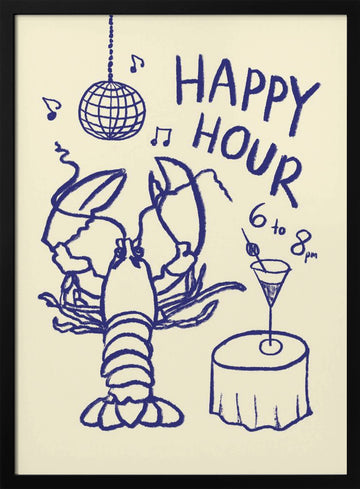 Happy Hour Lobster | Poster - Black Metal Frame Interior