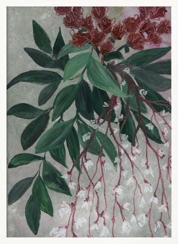 Green Leaves White Blooms | Poster - White Frame Interior