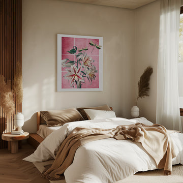 Pink Lilies and Dragonflies | Canvas - Room Interior 2