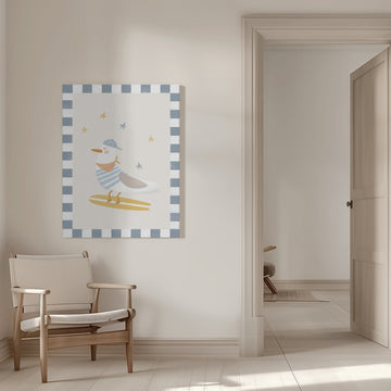 Happy Surfing Seagull | Canvas - Room Interior 1