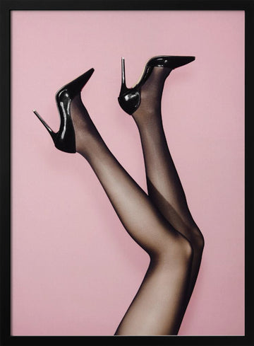 Elegant Heels on Pink | Poster - Black Metal Frame Interior