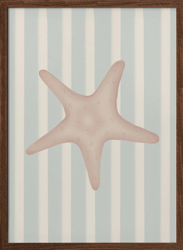 Coastal Starfish Stripes | Poster - Walnut Frame Interior