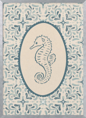 Coastal Seahorse Medallion | Poster - Silver Frame Interior