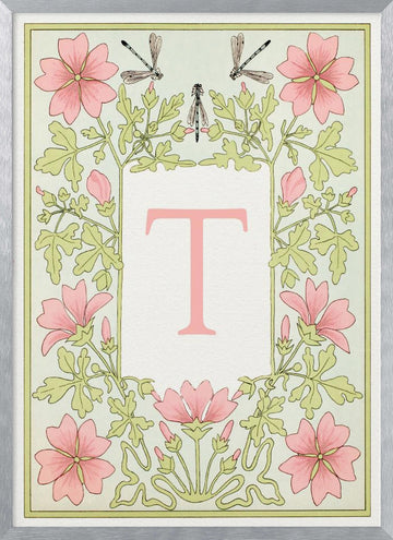 Elegant Botanical Letter T | Poster - Silver Frame Interior