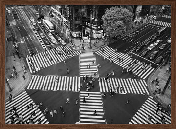 Busy City Crossing | Poster - Walnut Frame Interior
