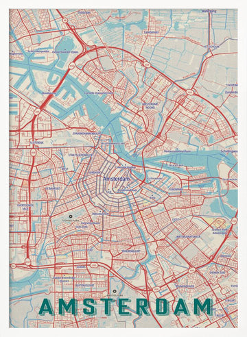 Stylized Amsterdam Map | Poster - White Frame Interior