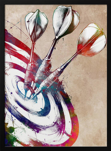 Vibrant Darts Target | Poster - Black Metal Frame Interior
