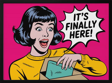 Excited Woman Unboxing | Poster - Black Metal Frame Interior