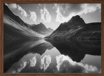 Serene Mountain Reflections | Poster - Walnut Frame Interior