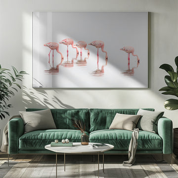 Wading Pink Flamingos | Poster - Room Interior 1