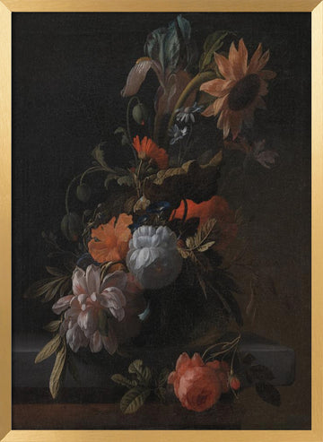 A Bowl of Flowers By Elias Van Den Broeck | Poster - Gold Frame Interior