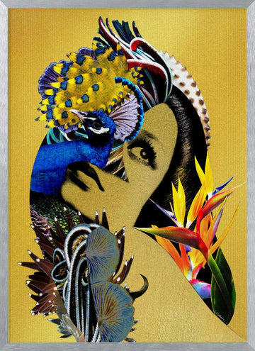 Golden Peacock Woman | Poster - Silver Frame Interior