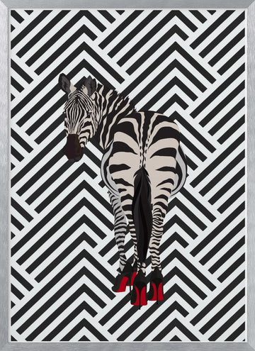 Zebra In Red Heels | Poster - Silver Frame Interior
