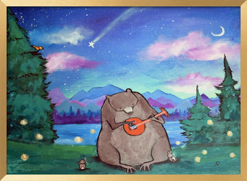 Starry Night Bear Banjo | Poster - Gold Frame Interior