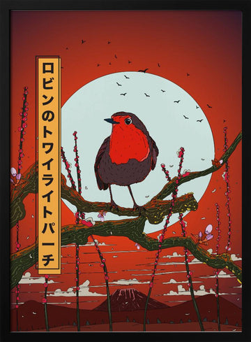 Twilight Robin Perch | Poster - Black Metal Frame Interior