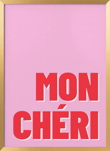 Mon Cheri Love Typography | Poster - Gold Frame Interior