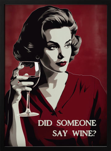 Retro Wine Woman | Poster - Black Metal Frame Interior