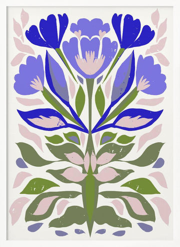 Blue Floral Folk Art | Poster - White Frame Interior