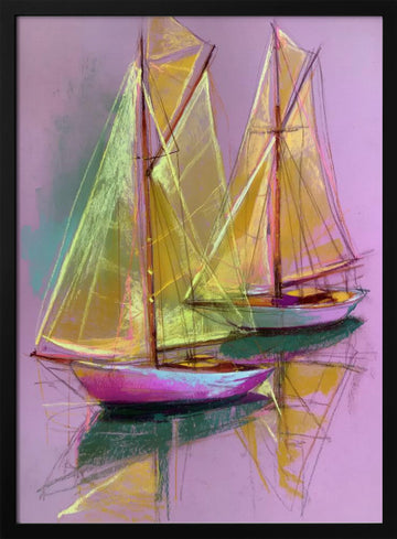 Colorful Sailboat Reflections | Poster - Black Metal Frame Interior