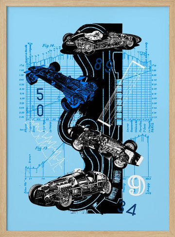 Vintage Racing Blueprints | Poster - Wood Frame Interior