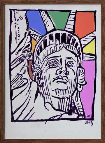 Pop Art Lady Liberty | Poster - Walnut Frame Interior