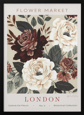 London Flower Market Roses | Poster - Black Metal Frame Interior