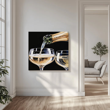Golden Champagne Pour | Canvas - Room Interior 1