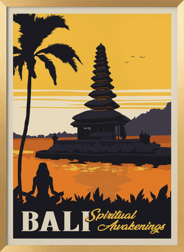 Bali Temple Sunset Meditation | Poster - Gold Frame Interior