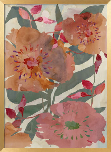 Warm Floral Blooms | Poster - Gold Frame Interior