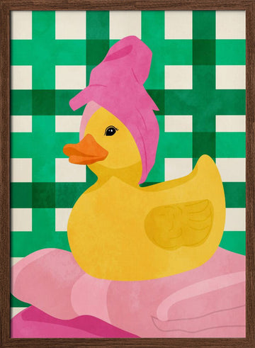 Pink Towel Rubber Duck | Poster - Walnut Frame Interior