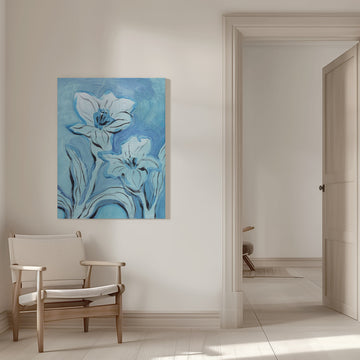 Abstract Blue Blooms | Canvas - Room Interior 1
