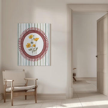Blue Stripes Yellow Flowers | Canvas - Room Interior 1