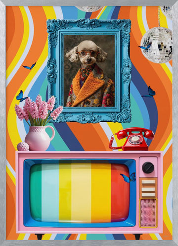Colorful Retro Poodle | Poster - Silver Frame Interior