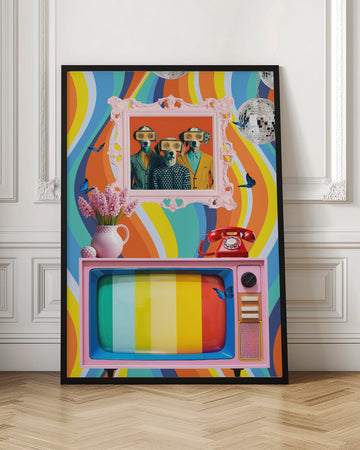 Colorful Retro Dog Scene | Poster - Room Interior 1