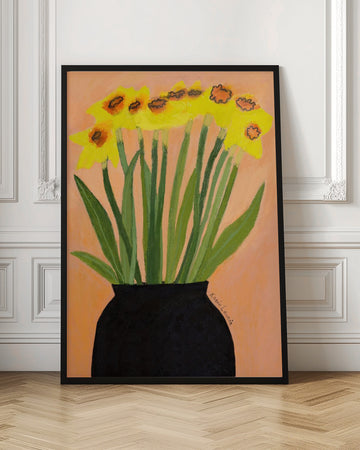 Yellow Daffodils Black Vase | Poster - Room Interior 1