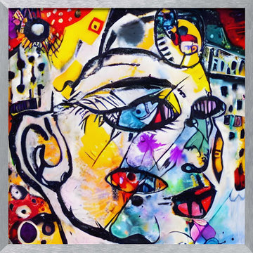 Vibrant Abstract Face | Poster - Silver Frame Interior