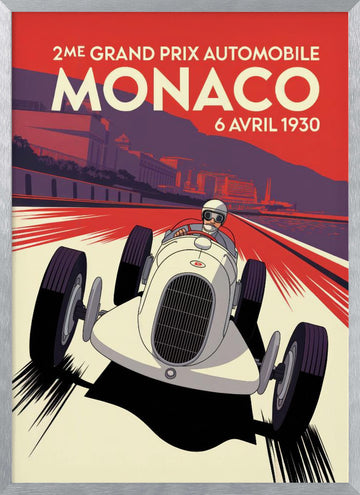 Monaco Grand Prix Racer | Poster - Silver Frame Interior