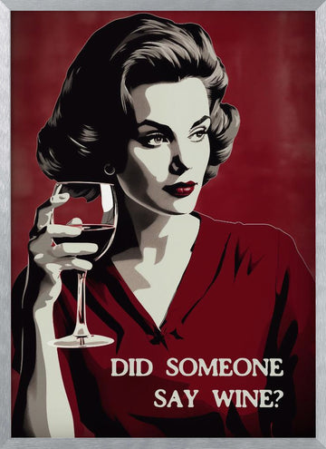 Retro Wine Woman | Poster - Silver Frame Interior