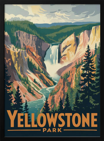 Yellowstone Canyon Falls | Poster - Black Metal Frame Interior