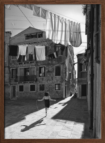 Skipping Girl Venice Alley | Poster - Walnut Frame Interior
