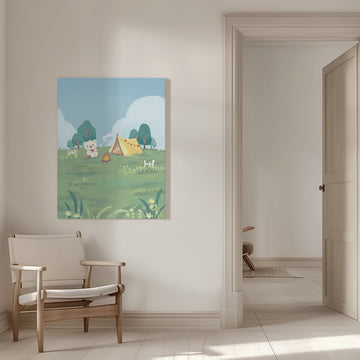 Bear Campfire Roasting Marshmallow | Canvas - Room Interior 1