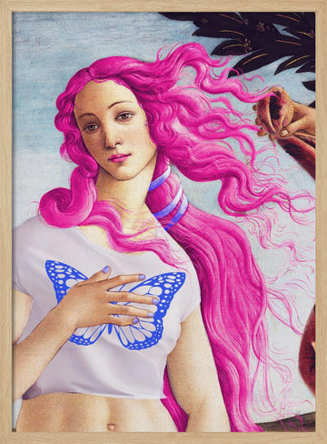 A Figure with Vibrant Pink Hair | Poster - Wood Frame Interior