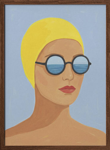 Ocean Gaze Swimmer | Poster - Walnut Frame Interior