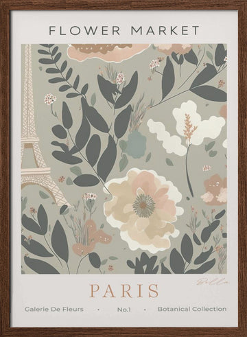 Paris Flower Market | Poster - Walnut Frame Interior