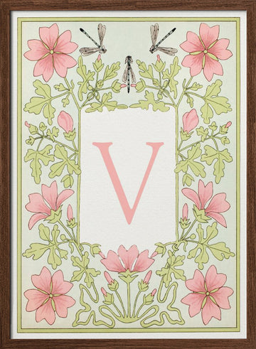 Elegant V Botanical Bloom | Poster - Walnut Frame Interior